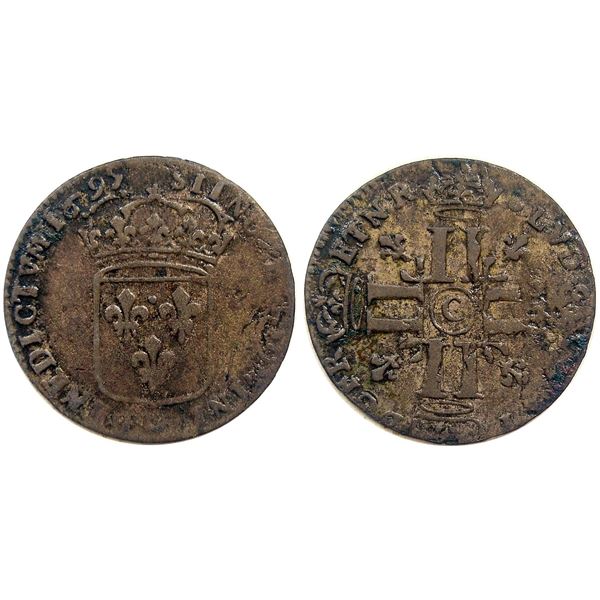 1695-G [Poitiers Mint] Sol de 15 Deniers, Gadoury 91 type.