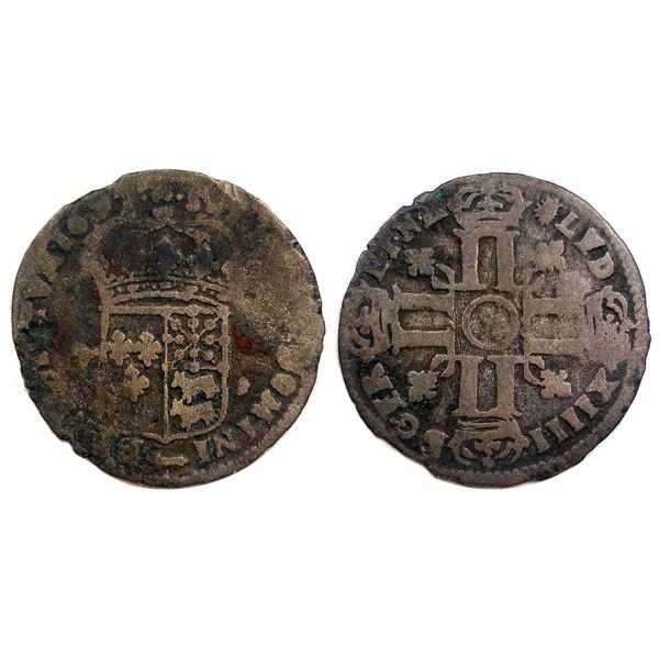 1697-“Dot in Circle” [Pau Mint] Sol de 15 Deniers de France-Navarre-Bearn, Gadoury