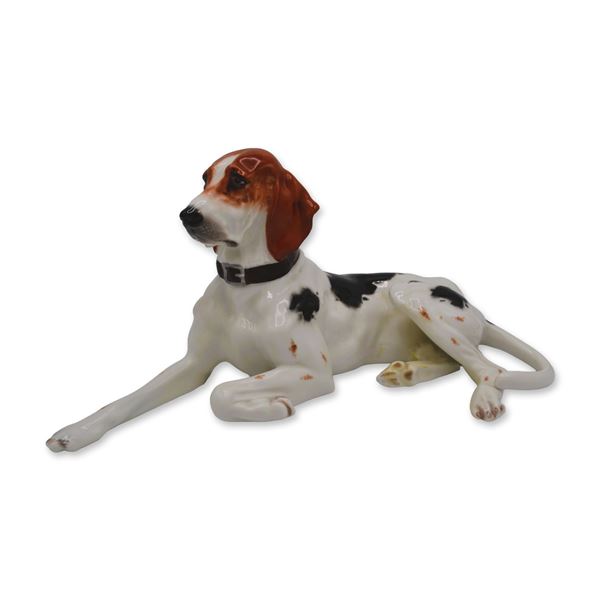 Boehm Porcelain Reclining Foxhound Dog Sculpture, 1952, Rare