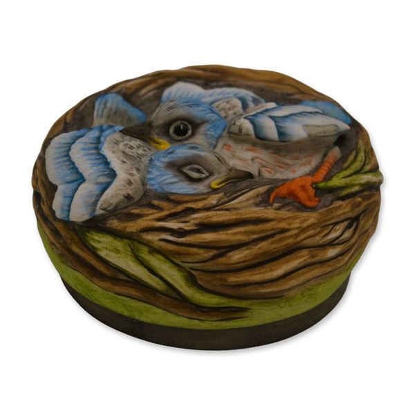 Boehm Porcelain Baby Lazuli Buntings Paperweight, 1970