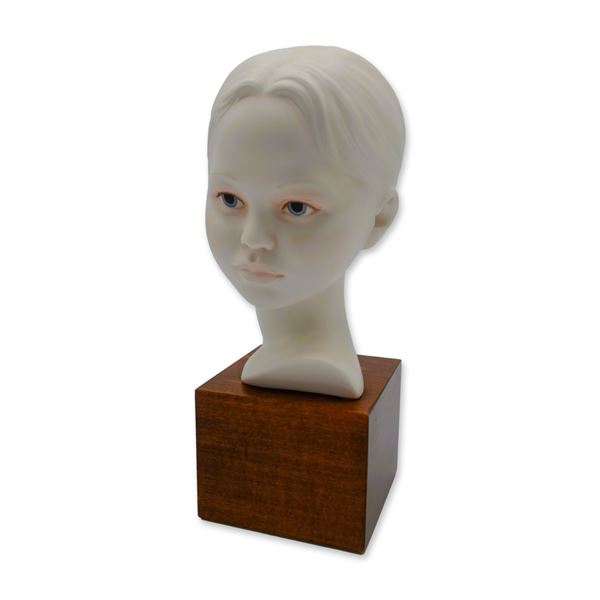Cybis Porcelain Head of Young Girl Sculpture On Wood Plinth, 1968