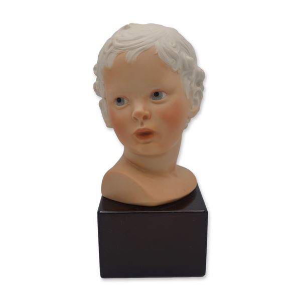 Cybis Porcelain Eros Child Bust On Wood Base, 1974
