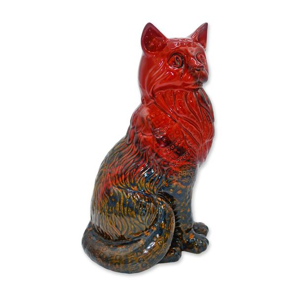 Royal Doulton Large Red Flambe Veined Cat Figurine, 2269