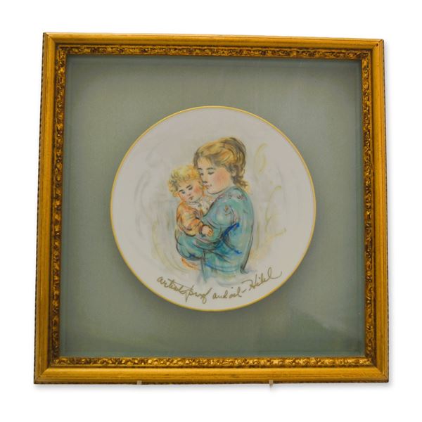 Edna Hibel Original AP And Oil Porcelain Plate, Shadow Box, W/Frame
