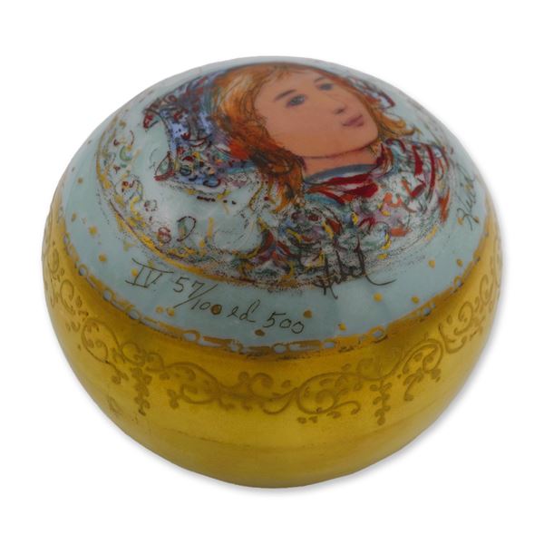 Edna Hibel LE Porcelain Paperweight, Signed, Young Girl Portrait, Vintage