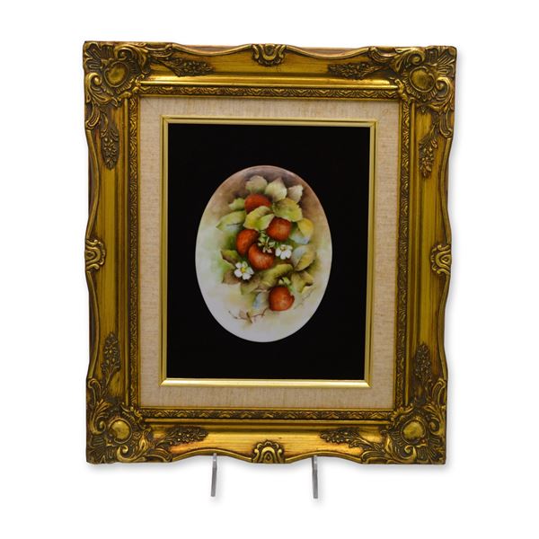 B. Griffiths Original Painting on Porcelain, The Red Strawberries, Signed, Gold Leaf Frame, Museum Q