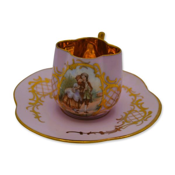 Royal Vienna Porcelain Cup and Saucer, 344 Austria, Blue Beehive, 1890
