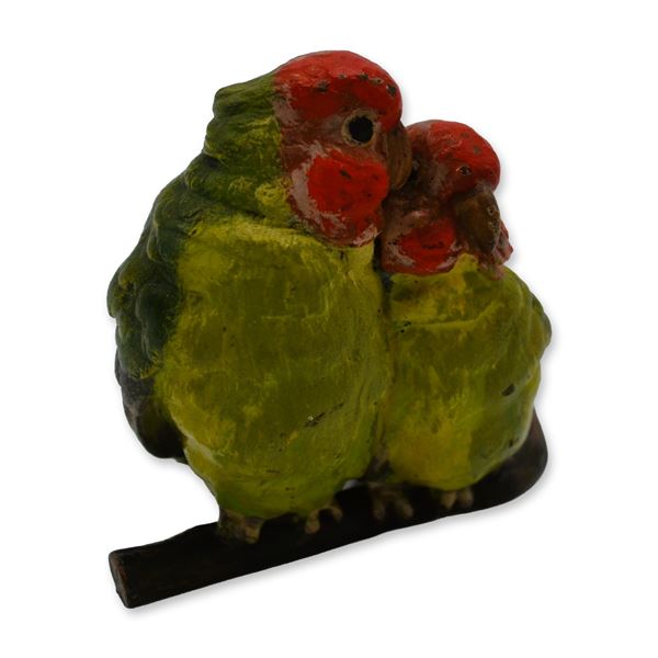 Two Green Parrot Birds Bergman Austrian Vienna Bronze.