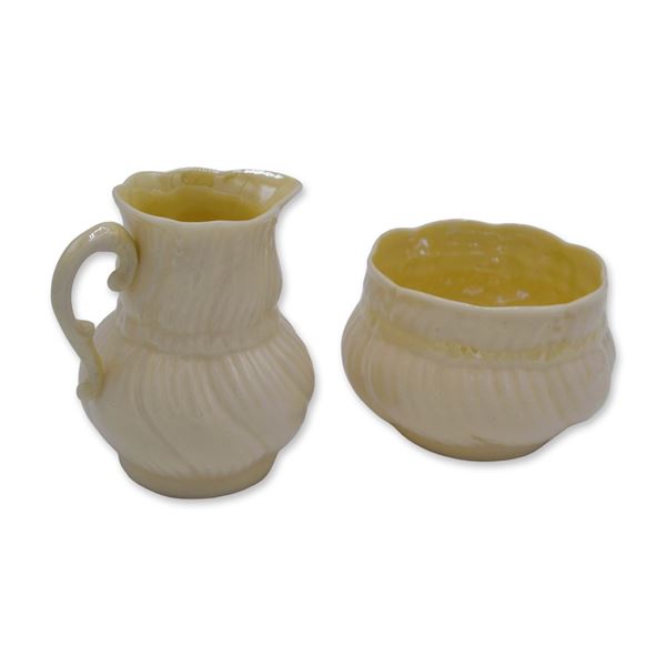 Belleek Porcelain Sugar And Creamer Set, Ivory/Pale Yellow, Black Mark