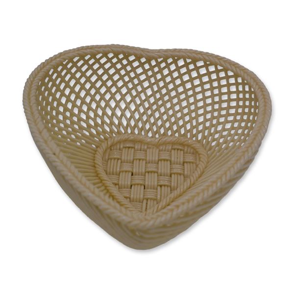 Belleek Porcelain Heart Shaped Basket, Ivory Glazed, Vintage