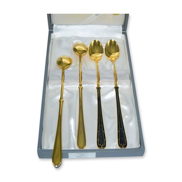4Pc Yamazaki Krystallos Malachite Parfait Spoons W/Box, 1990s