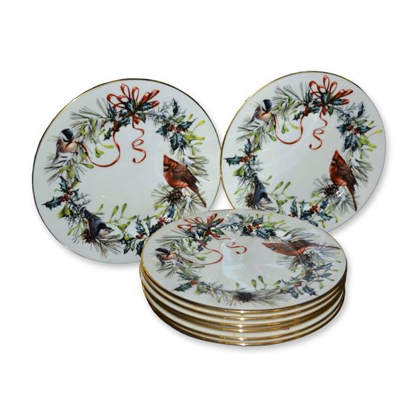 8Pc Lenox China Winter Greetings By Catherine McClung Salad Plates, 1995