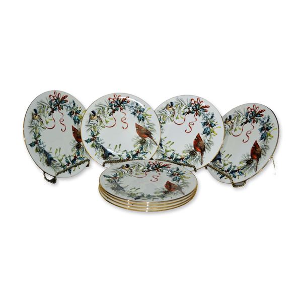 8Pc Lenox China Winter Greetings By Catherine McClung Dinner Plates, 1995
