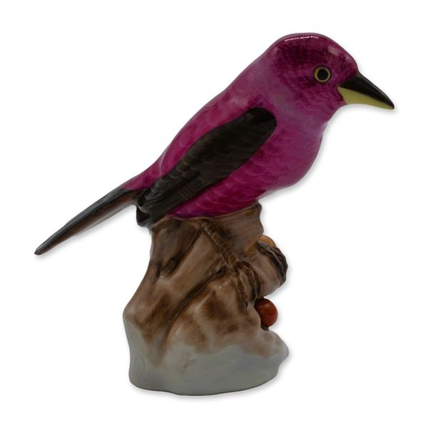 Herend Porcelain Sculpture Purple Finch Bird, Glazed, Vintage