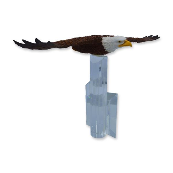Eagles Club American Bald Eagle Sculpture W/Crystal Pedestal, 9"H, Vintage