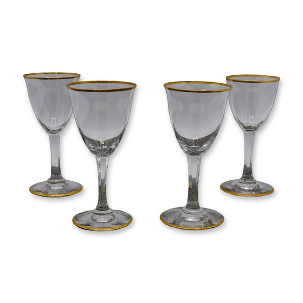 4Pc Baccarat Crystal Vienne Cordials Clear W/Gold Trim, 3"H