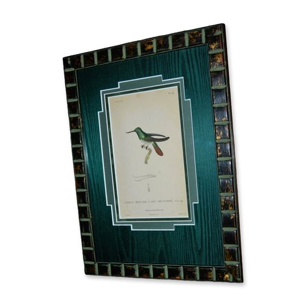 Oiseau-Mouche A' Bec Recourbe Hummingbird Teillard Birds, Original HC Engraving, Custom Frame, 19th 