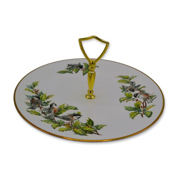Boehm Porcelain Chickadees and Holly TidBit Server, Fine Bone China, UK, 1978, Vintage