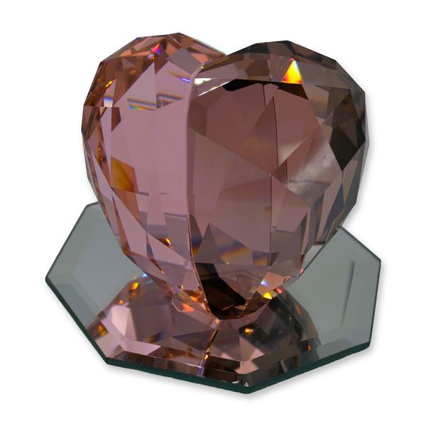 Swarovski Pink Crystal Paperweight Heart W/Mirror Base, Vintage