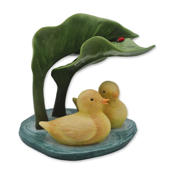 Laszlo Ispanky Porcelain Sculpture Feathered Friends Ducklings W/Ladybug, Vintage