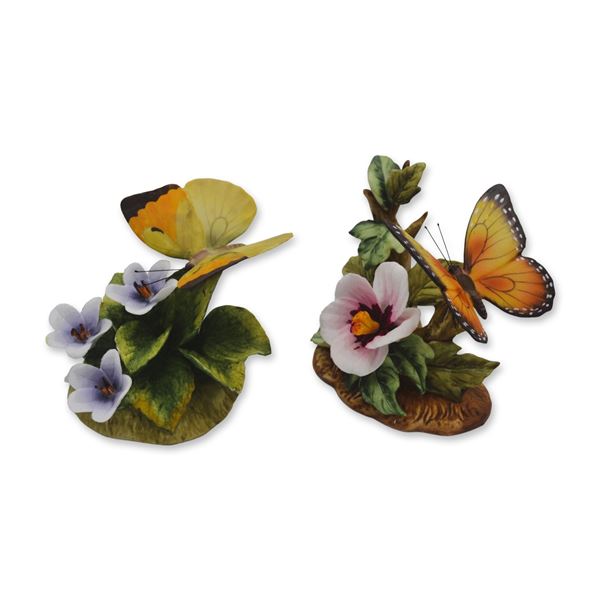 2Pc Stefani Porcelain Butterfly And Florals Sculptures Collection, 1980