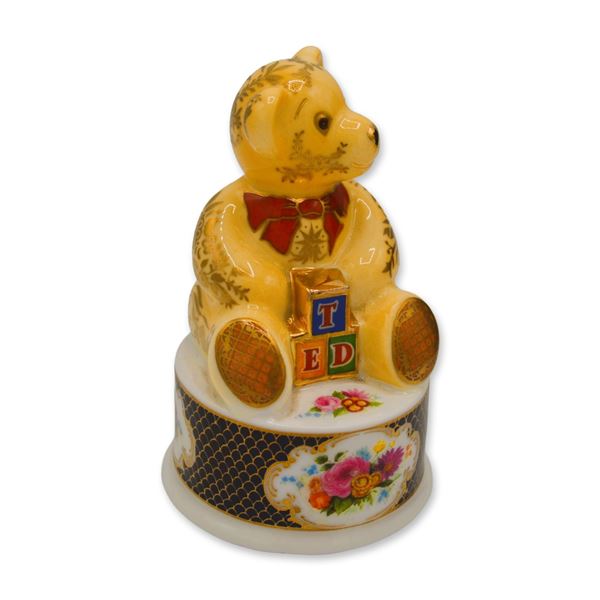Royal Worcester Porcelain Teddy Bear Candle Snuffer, Connoisseur Collection, 2001