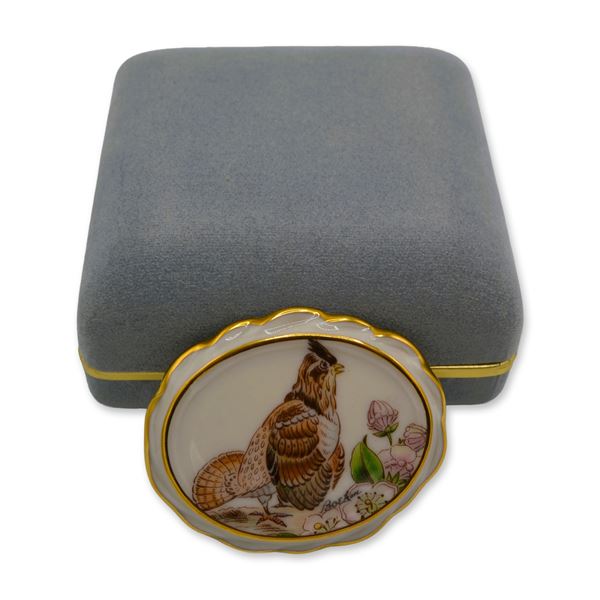 Boehm Porcelain Ruffed Grouse Pendant Pin, BJ-08 W/Box, 1980