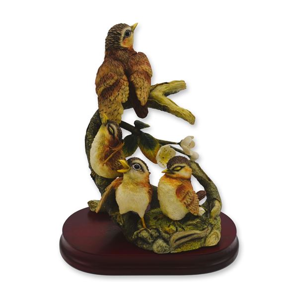 RNR Fledgling Wrens Bird Sculpture, 2005, W/Box