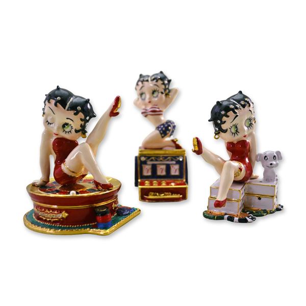 3Pc Betty Boop Casino Collection Figurine Trinket Boxes, 2006