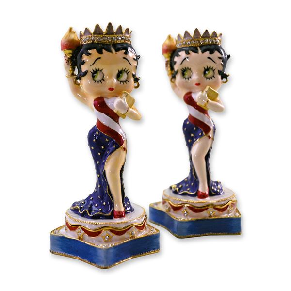 2Pc Betty Boop New York's Miss Liberty Figurine Trinket Boxes, 2006