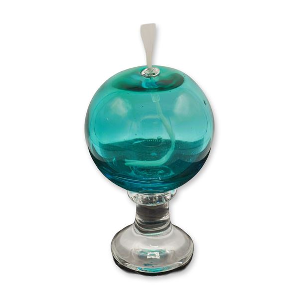 Bird Brain Art Glass Hand Blown Glass Oil Lamp, Aqua, 2003