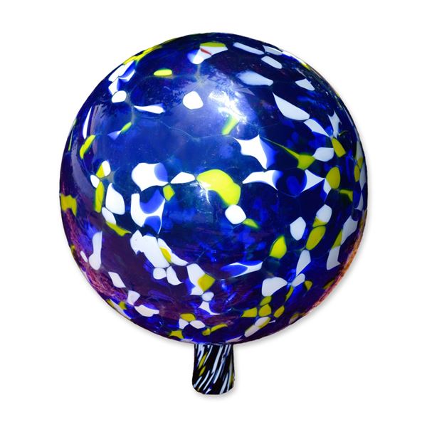Bird Brain Art Glass Hand Blown Multi-Color Blue Garden Gazing Ball, 2003
