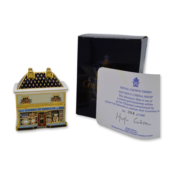 Royal Crown Derby Porcelain LE Govier's China Shop Paperweight, Gold Edition, COA, OB, 2004