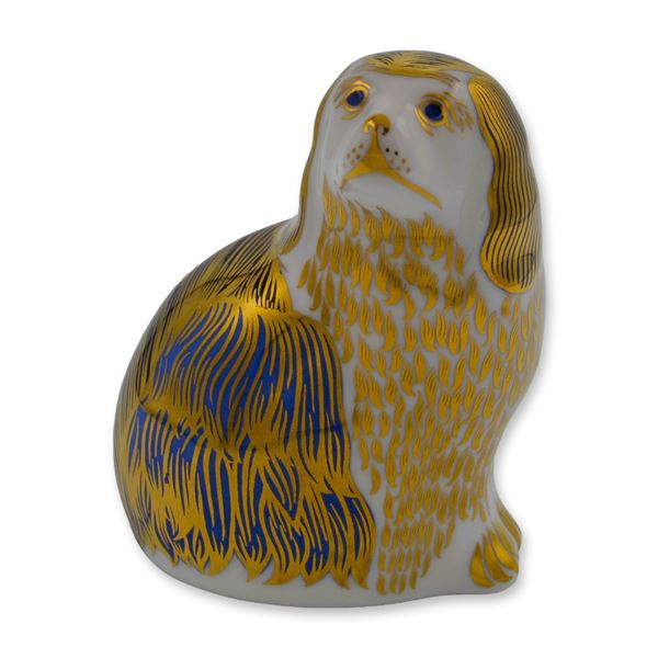 Royal Crown Derby Porcelain King Charles Spaniel Paperweight, Signed By Sir Michael Doulton, 1997