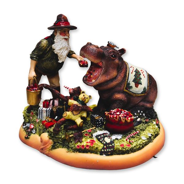 Maruri USA LE Santa's World Travels "Hippo Fill'er Up" Sculpture, 1999