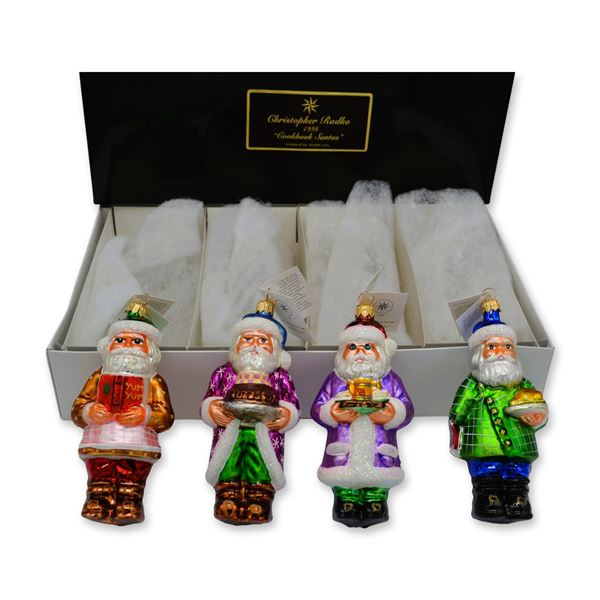 4Pc Christopher Radko LE Ornaments CookBook Santas, 1998, W/Box