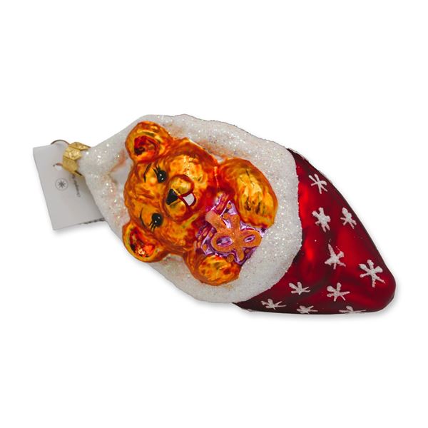 Christopher Radko Ornament Cozykins Bear In A Stocking, Foundation For Children, 1998, W/Box
