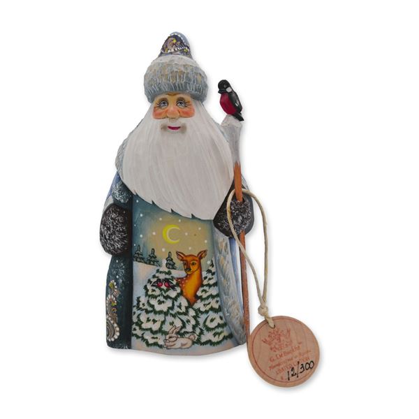 G. DeBrekht LE Masterpiece Wood Carved W/Deer Santa Figurine, Signed, Vintage