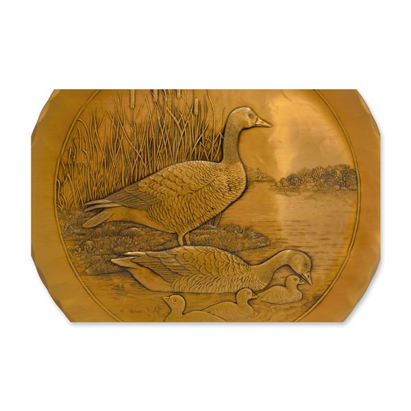 Earl C. Martz For Wendell August Canadian Geese Solid Bronze Plate, 1982, Prototype Sample