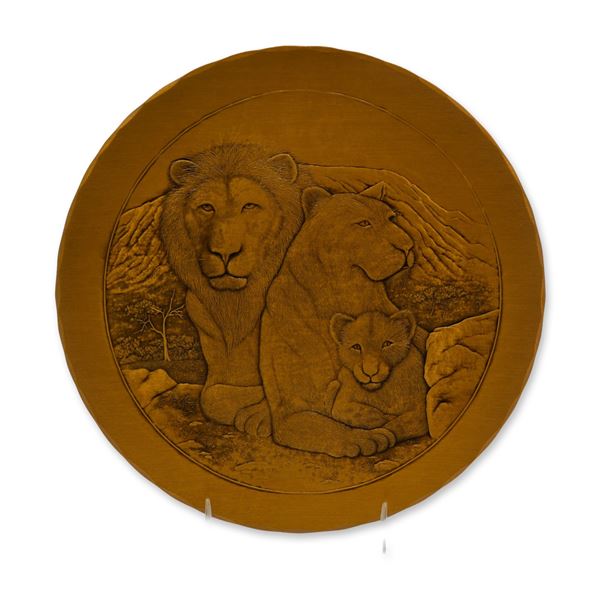 Wendell August LE Animal Kingdom Series The Lions Solid Bronze Plate, W/Box, 1983