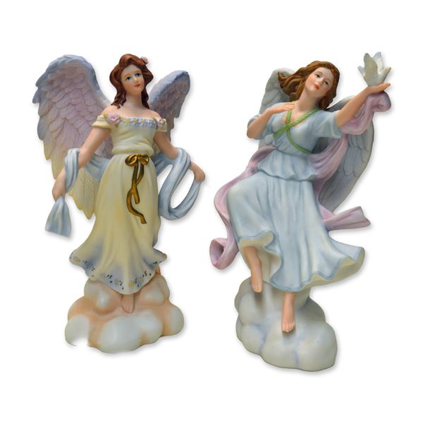 2Pc RNR Porcelain Angel W/Dove and Angel In The Wind Figurines, 2006