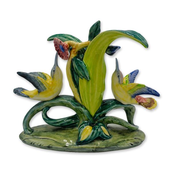 Stangl Pottery Double Hummingbirds W/Florals Sculpture, 3599D, 1941