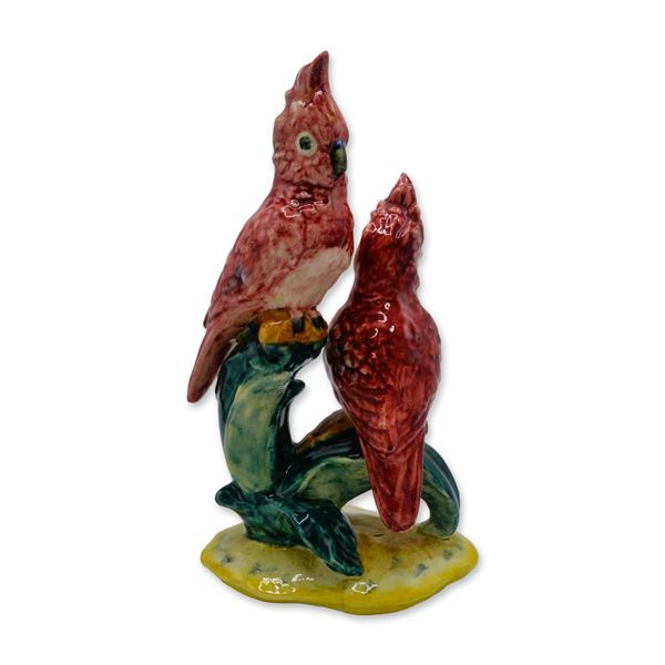 Stangl Pottery Double Red Cockatoos, W/Florals Sculpture, 3405D, 1942