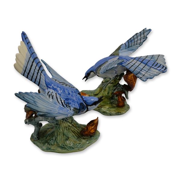 Stangl Pottery Blue Jays, Pair, Sculptures, 3715, 3716, 1950, Rare