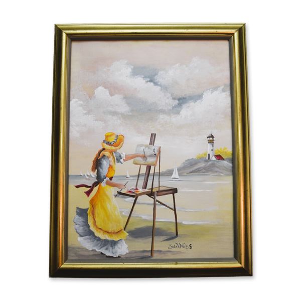 Julieh Weeks Original Oil Painting "Lighthouse At The Shore" On Canvas