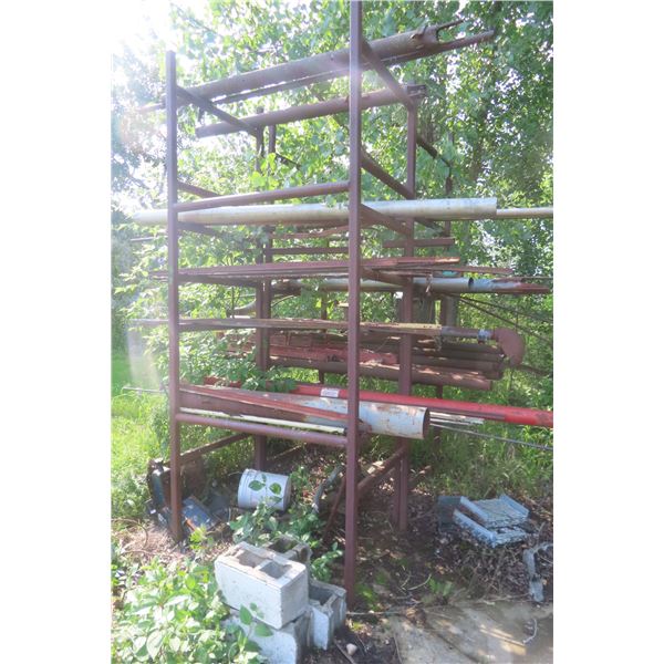 2 Steel Racks 10 Ft H x 4-1/2 Ft D x 3-1/2 F W with Welding Materials: Pipe, Rod, Angle,