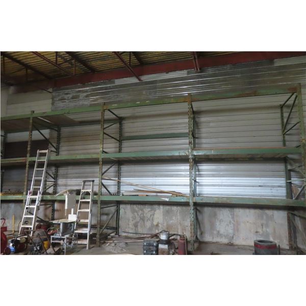 Pallet Racking: 5 Uprights x 14 Ft, 24 Side Rails x 9 Ft with Wood Plank Shelving
