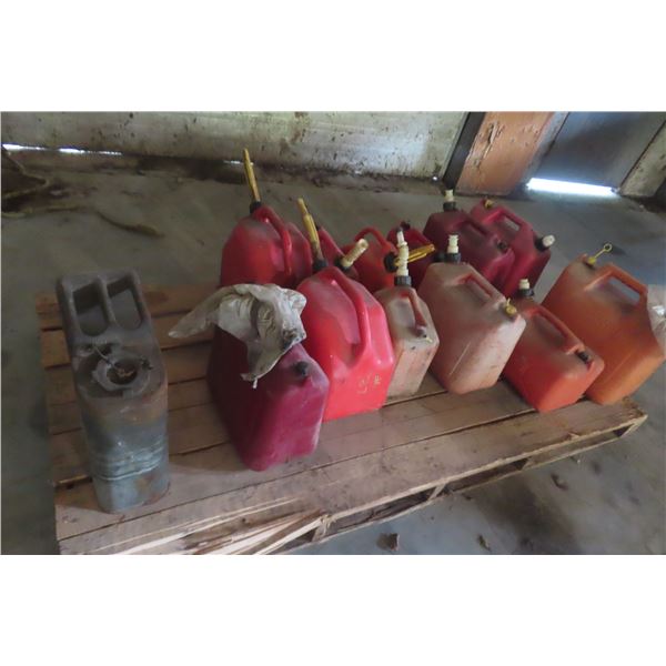 12 Plastic Gas Containers and 1 Military Style Container