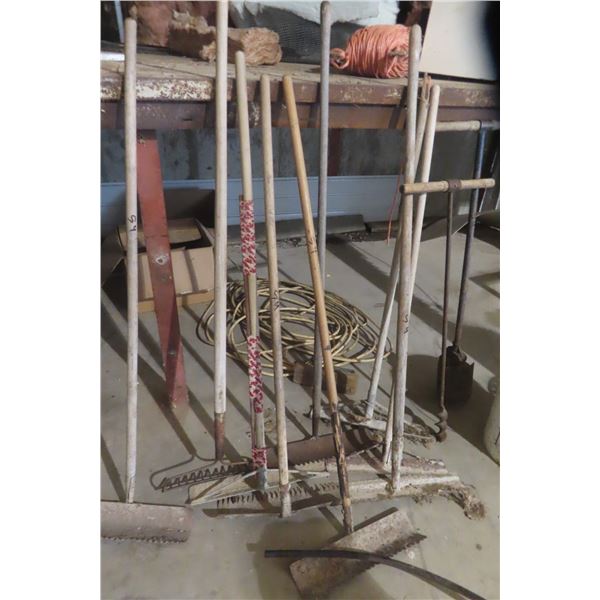 Concrete Rakes, Posthole Digger, and Auger Bit