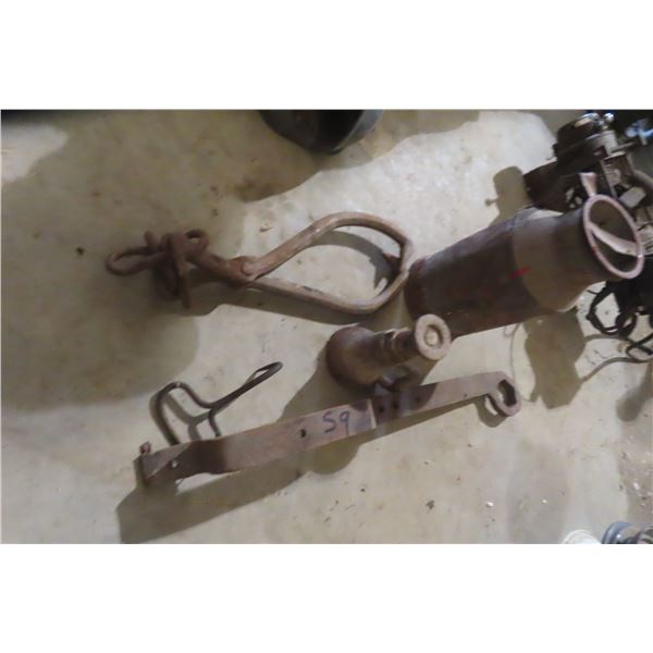 Cream Can, One-Way Wrench, Ball Hook, Bottle Jack, and Ice Tongs